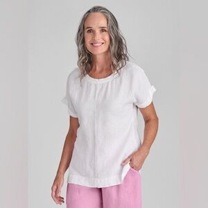 Flax White Linen Tee Top